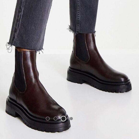 DARK BROWN LEATHER CHUNKY BOOTS - Picture 3 of 6